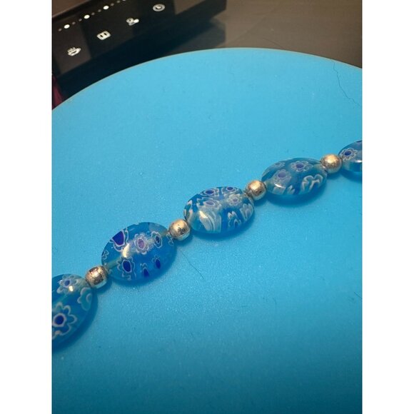 Italian Millefiori Art Glass Necklace with Sterling Silver Beads - Picture 4 of 4